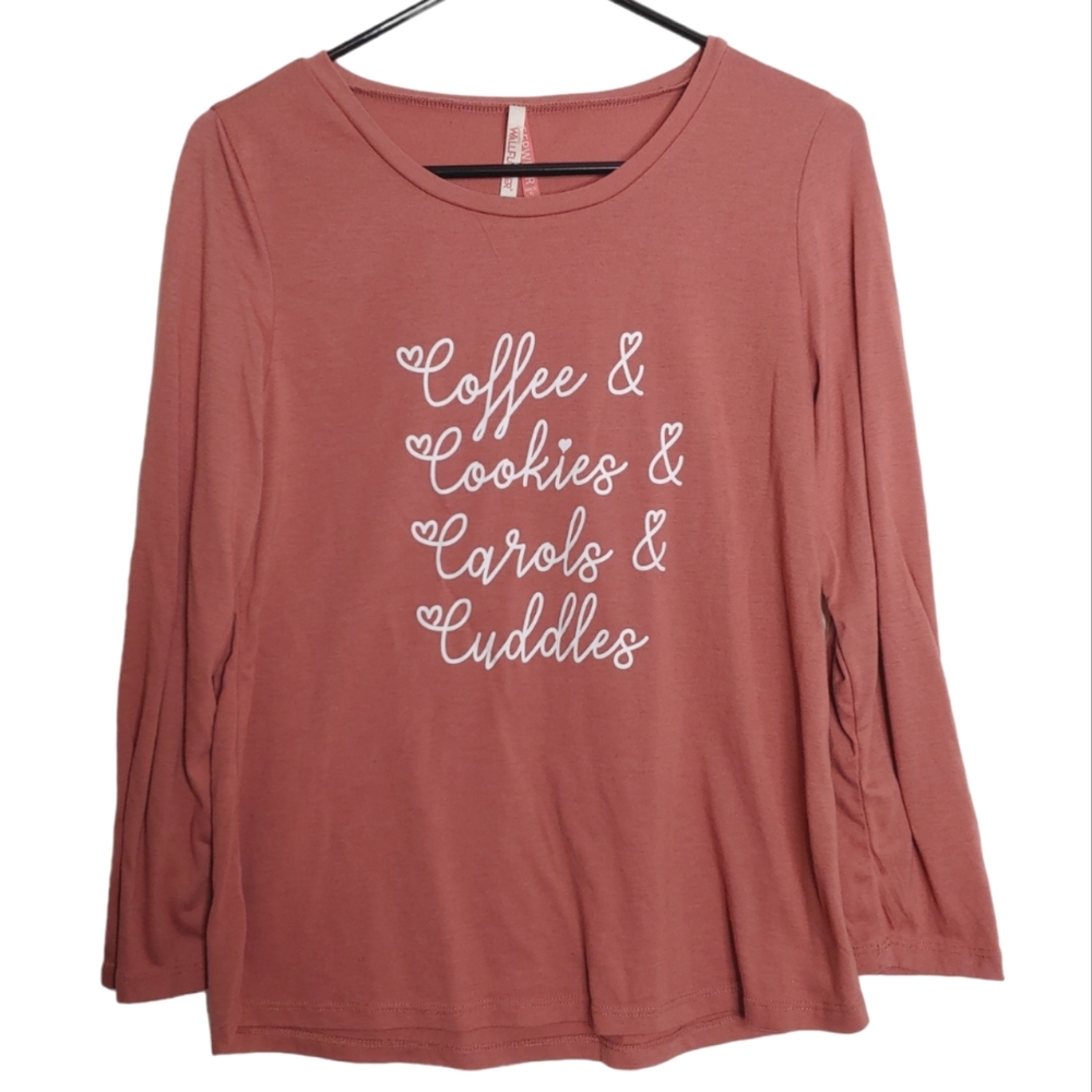 Intimately Wallflower Sleepwear Pink Long Sleeve Coffee&Cookies Pajama Top Large
